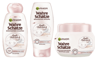 Garnier Wahre Schätze Sanfte Hafermilch & Reiscreme Shampoo, Spülung und Tiefenpflege-Maske