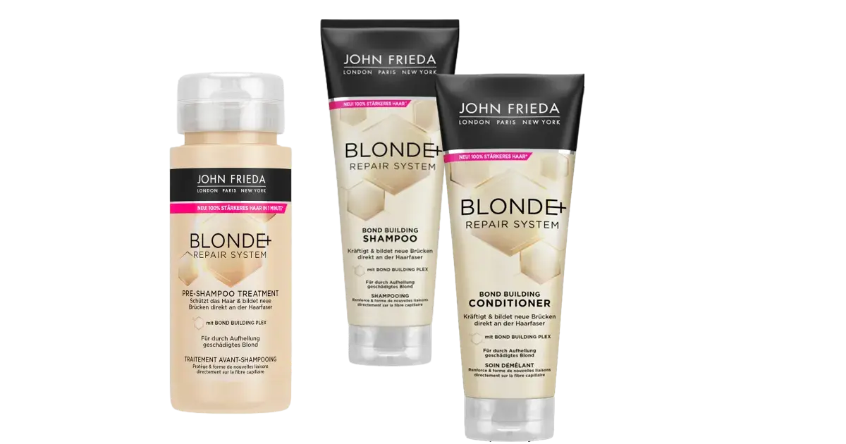 John Frieda Blond+ Repair-System Pre-Wash, Shampoo und Conditioner