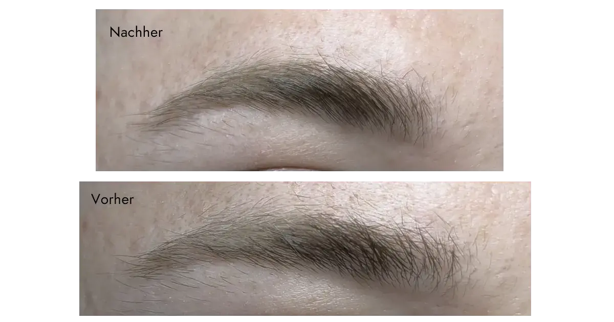 Swatch des NYX Blade & Shade Eyebrow Pencils in Espresso, oben nachher, unten vorher.